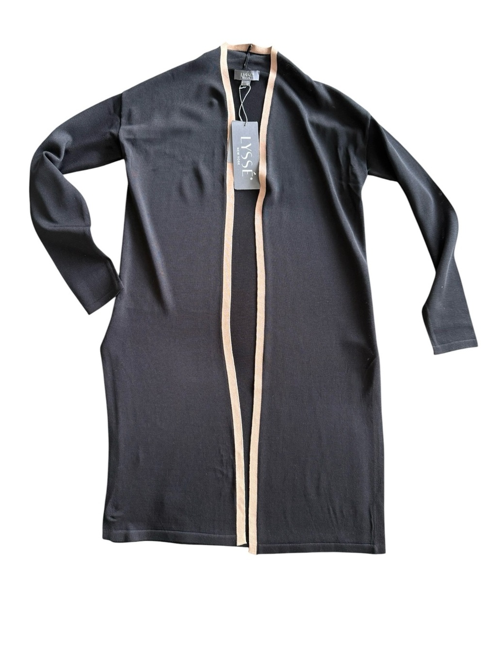 Lyssé New York NWT Black Avril Duster Cardigan XXS/XS Tan Contrast Trim Open